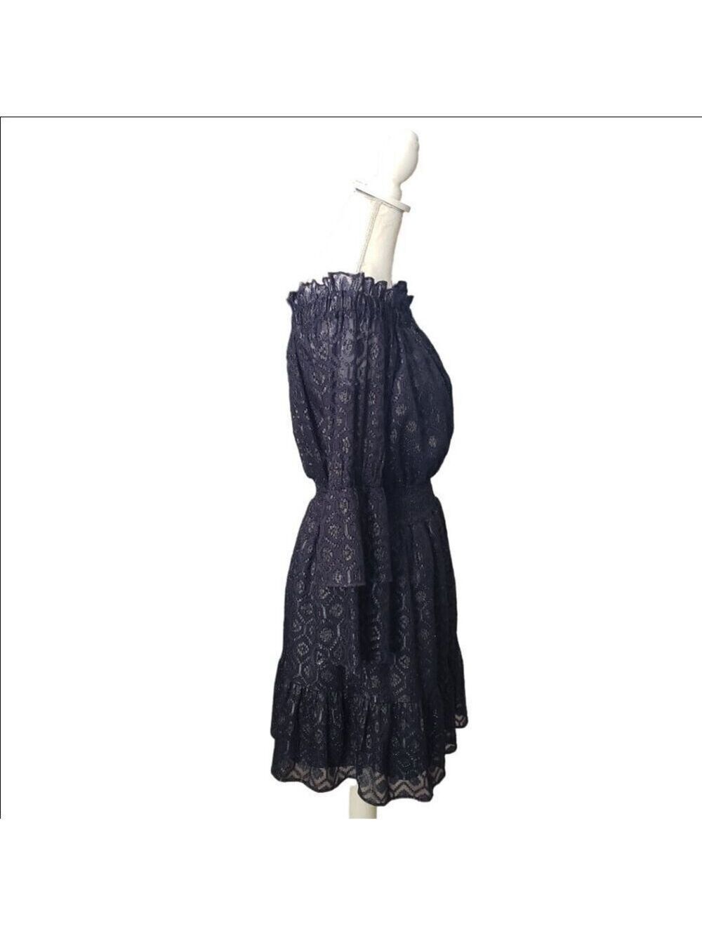Lucky Brand Women’s Medium Navy Off Shoulder Smocked Waist Boho Dress - Picture 5 of 11